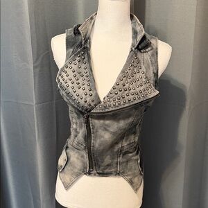 Gray Denim Studded Vest Medium by Double Zero EUC